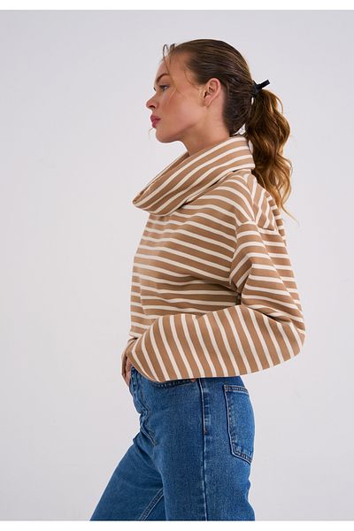 La Sarta Stripe Lover Γυναικείο μπεζ λευκό λαιμό ριγέ Crop Sweat