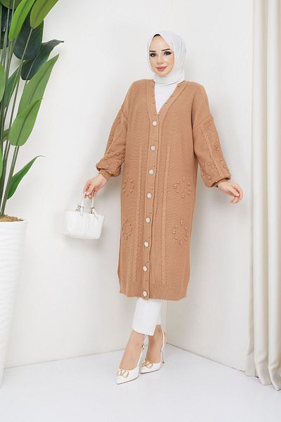 Pamuk Butik Γυναικεία Πλεκτή Ζακέτα με Πλεκτό Μοτίβο με Κουμπιά