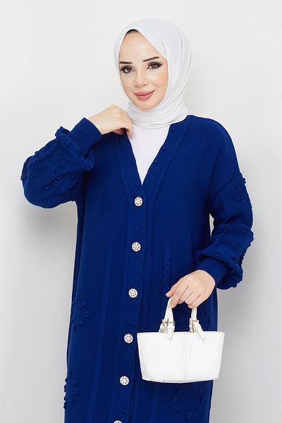 Pamuk Butik Women's Braided Patterned Buttoned Knitwear Cardigan