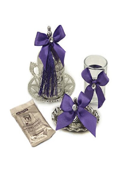 Kazanabil SÜSLEMELİ DAMAT KAHVE FİNCANI SETİ MOR GÜMÜŞ