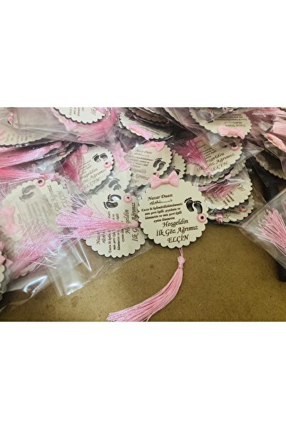 guluslazerkesim 50 Adet Ahşap Bebek Ayak Izli Nazar Dualı Bebek Mevlüt Doğum ...