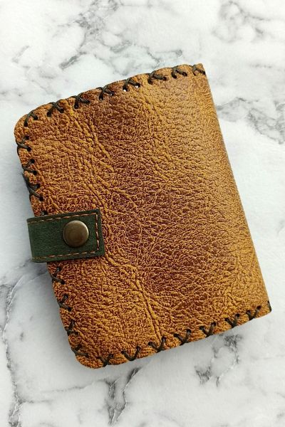 Fildişi Aksesuar Handmade Women's Wallet - Vegan Leather, Mustard Color with Floral Bird Image