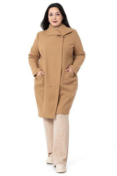 DISENTIS MODEST Plus Size Collar Detailed Stamped Unlined Camel Coat