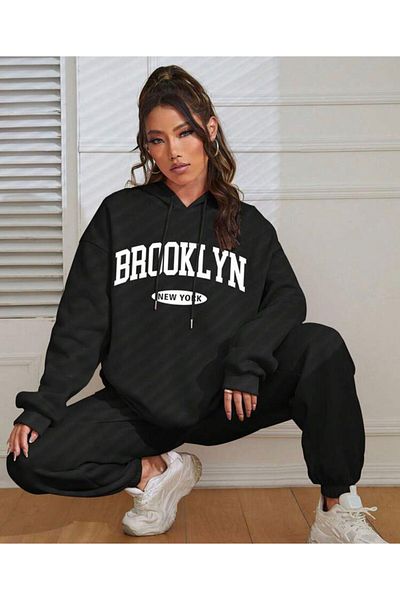 AFROGİYİM Γυναικεία αθλητική φόρμα Brooklyn New York με στάμπα Oversize Fleece