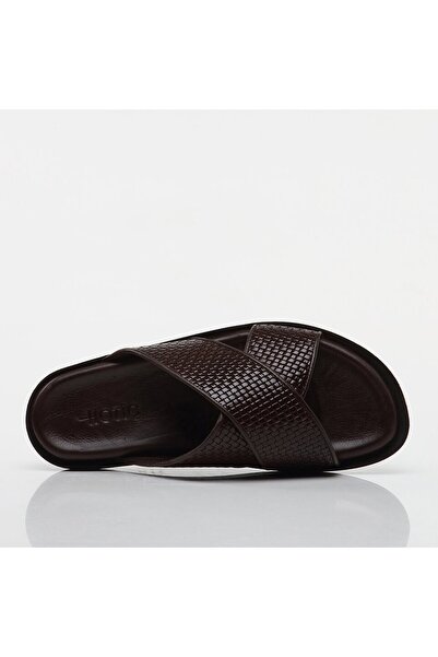 Hotiç Men's Slippers - Genuine Leather and Brown Color