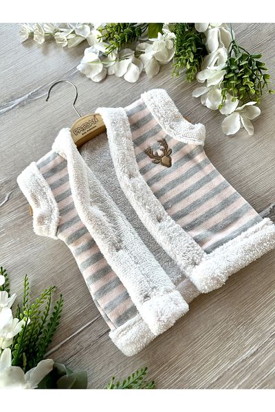 PATSAN Wellsoft Winter Baby Vest with Plush Inside and Deer Embroidery Salmon Stripes