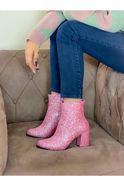 irmona Star Pink Stone Heeled Boots Bottie