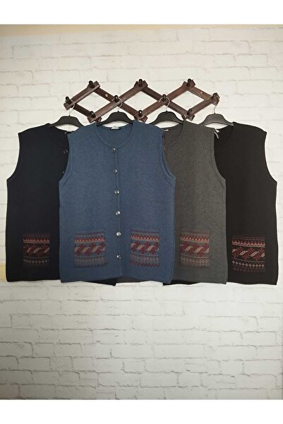 anne moda ankara winter, steel knitted, round neck, buttoned 2-pocket short vest