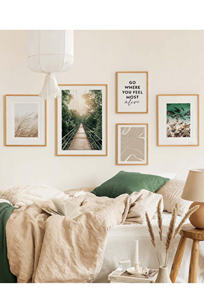 Artavessa 5 Parça Ahşap Çerçeve Görünümlü Mdf Tablo Seti