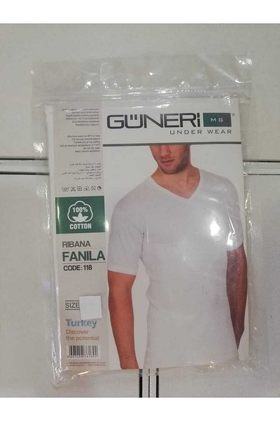 güneri Men's 100% Cotton Ribana V-Neck Short Sleeve Fani̇la Gym