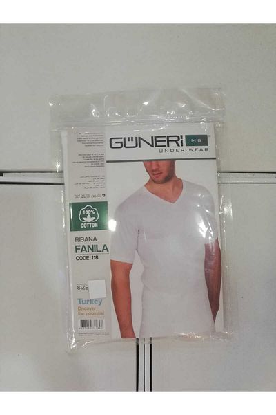 güneri Men's 100% Cotton Ribana V-Neck Short Sleeve Fani̇la Gym