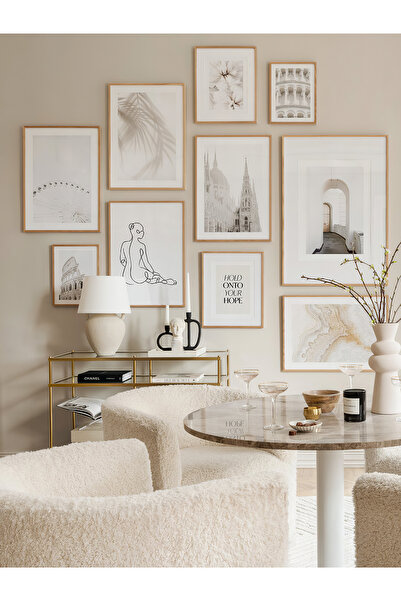 Artavessa 10 Parça Ahşap Çerçeve Görünümlü Mdf Tablo Seti