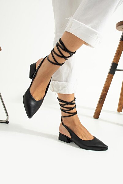 Gökçe Shoes Karmen Siyah Bilekten Bağlamali Kadin Babet