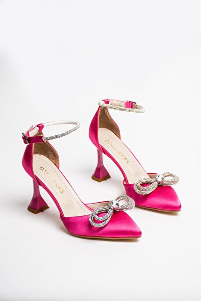 Gökçe Shoes Caisa Taşlı Fiyonklu Fuşya Kadın Topuklu Ayakkabı