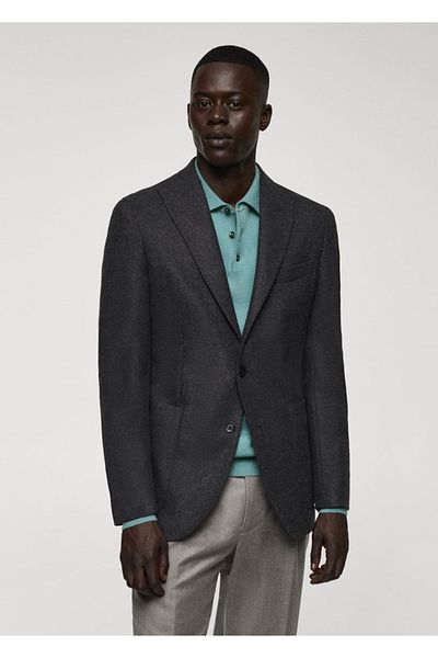 MANGO Man Melange Pure Wool Blazer Jacket