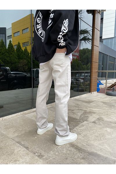wamoss Ανδρικό Χειμερινό Άνετο Κρέμα Bagy Jeans - Kdb