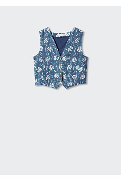 MANGO Woman Çiçekli keten yelek