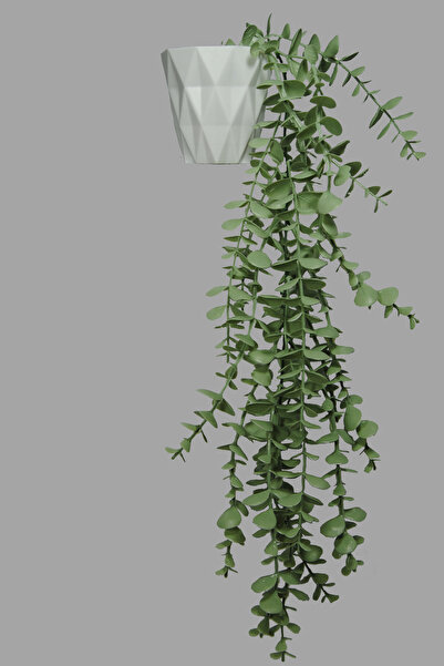 Lilac Home Τεχνητό λουλούδι Λευκό διαμάντι σε γλάστρα Μονό κλαδί Παστέλ Πράσινο Κρεμαστό φωτιστικό από ευκάλυπτο