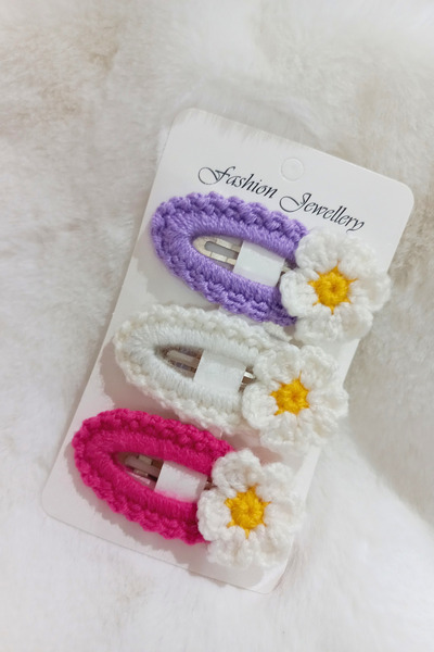 zanaatçı anne Σετ χειροποίητων πλεκτών κλιπ μαργαρίτας 3 τεμαχίων για κορίτσι...