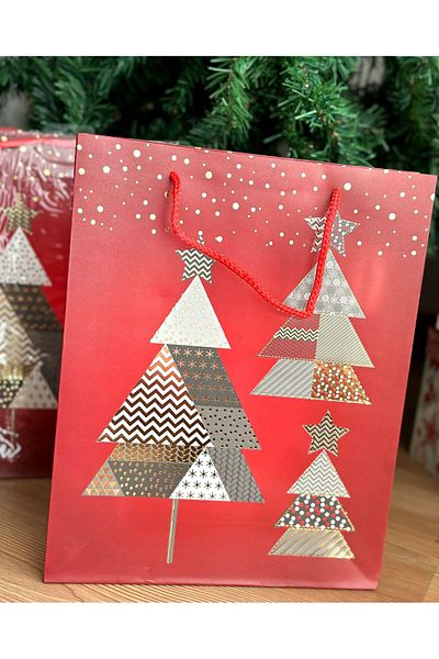 QUEEN AKSESUAR Imported large gold leaf bright pine tree patterned gift package cardboard bag sachet christmas new year