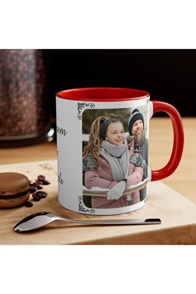 Yüksel Sevgililer Günü Hediye Kişiye Özel 2 Resimli Süslü Köşeli Tasarım Bardak