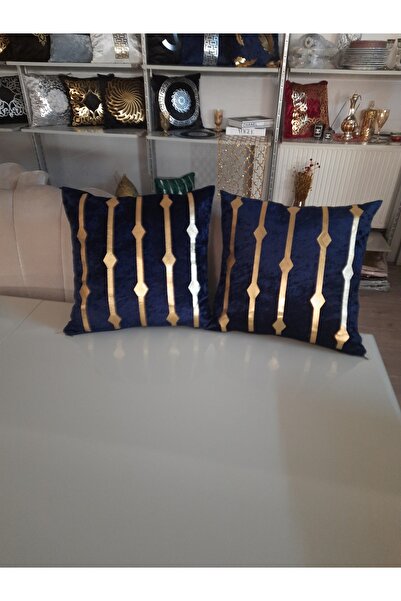SEHARA 2 Штук Кашемірові Подушки/40x40см/з позолотою, шкіра з вишивкою/темно-синій, золотий