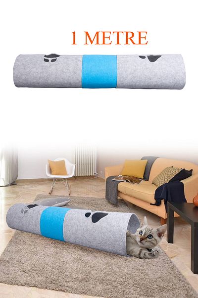 UTKU TASARIM Blue Gray Long Cat Tunnel Pet Toy 1 Meter Cat Playground