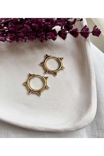 Volala Gold Color Studded Hoop Steel Earrings