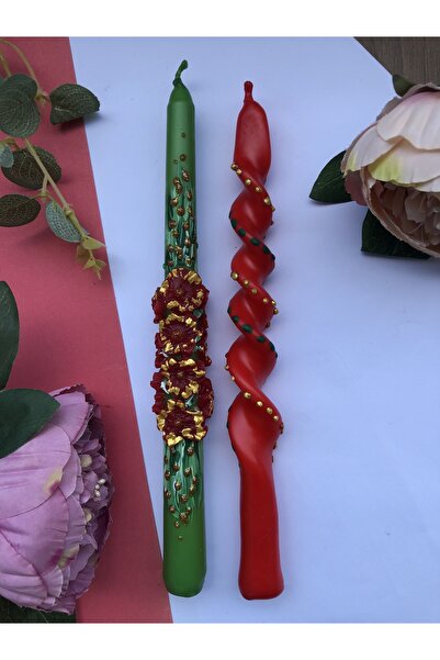 Elif Design 2’li Yılbaşı temalı şamdan mum seti/yeniyıl kırmızı mum seti / ch...