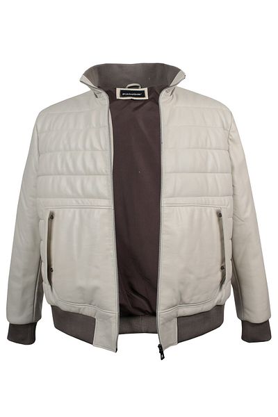 marufshop Men's Large Size Oversize Genuine Leather Padded Bomber Jacket Stone
