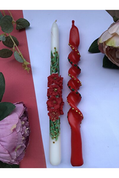 Elif Design 2’li Yılbaşı temalı şamdan mum seti/yeniyıl kırmızı mum seti / ch...