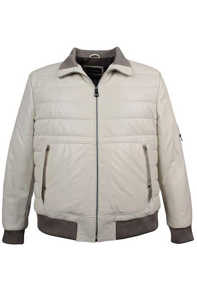 marufshop Men's Large Size Oversize Genuine Leather Padded Bomber Jacket Stone