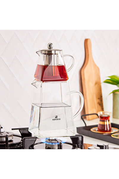Karaca الجيزة تصميم أنيق مصفاة من الستانلس ستيل البورسليكات إبريق شاي زجاجي