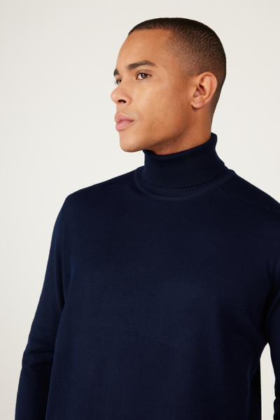 ALTINYILDIZ CLASSICS Erkek Lacivert Yünlü Standart Fit Normal Kesim Tam Balıkçı Yaka Triko Kazak