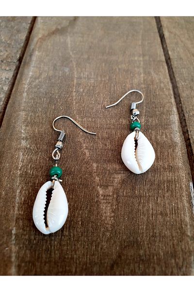 özde dekor Real Seashell, Colorful Beaded Earrings (GREEN)