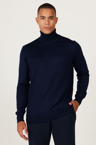 ALTINYILDIZ CLASSICS Herren-Strickpullover aus marineblauer Wolle mit Standard-Passform und normaler Passform