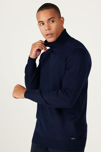 ALTINYILDIZ CLASSICS Herren-Strickpullover aus marineblauer Wolle mit Standard-Passform und normaler Passform