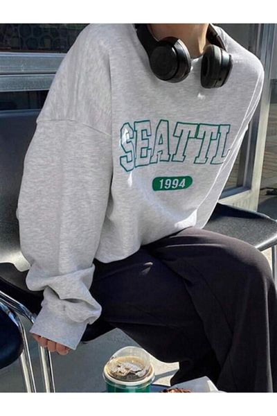 Touz zolid wear Seattle Printed Grey Unisex Oversize φούτερ με λαιμόκοψη