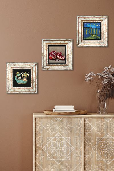 Pinecone Van Gogh O noapte înstelată pe râul Rijn, Şahmeran, pictură murală cu piatră de rodie Decor de perete înrămat