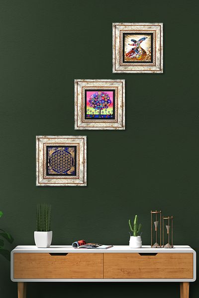 Pinecone Flower of Life, Tree of Life by Karla Gerard, Whirling Dervish Stone Wall Painting Framed Wall Decor 3 Piece Painting