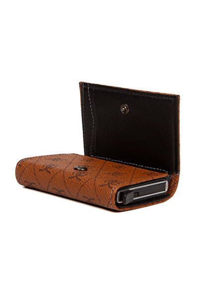 Newish Unisex Text Patterned Anti-Theft Rfid Protected Vegan Leather Wallet and Card Holder