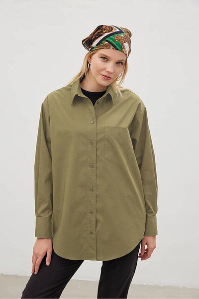 BE BLUE Πουκάμισο 90s Olive Green Poplin