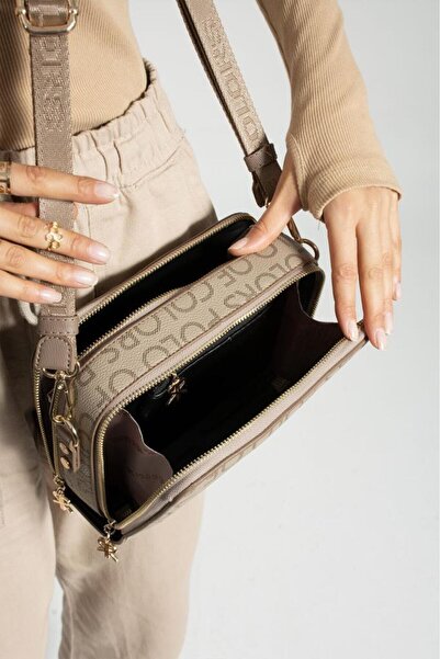 ImPolo Γυναικεία τσάντα ώμου και χιαστί με στάμπα Impolo Beti Mink - Διαστάσεις 16x21