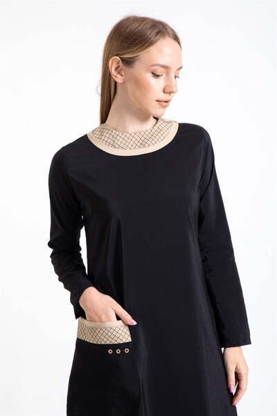 Esswaap Paraşüt Kumaş Elbise Siyah