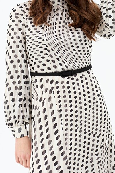 Esswaap Emprime Puan Desenli Elbise Siyah