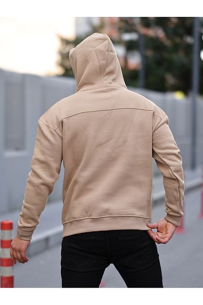 Kozik Ανδρική κρέμα Full Oversize Kangaroo Pocket 3 Thread Ανδρική φούτερ με κουκούλα