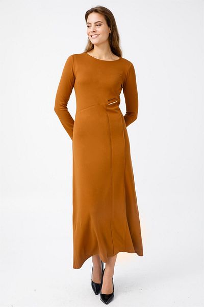 Esswaap Asymmetrical Cut-Cut Accessory Dress Camel