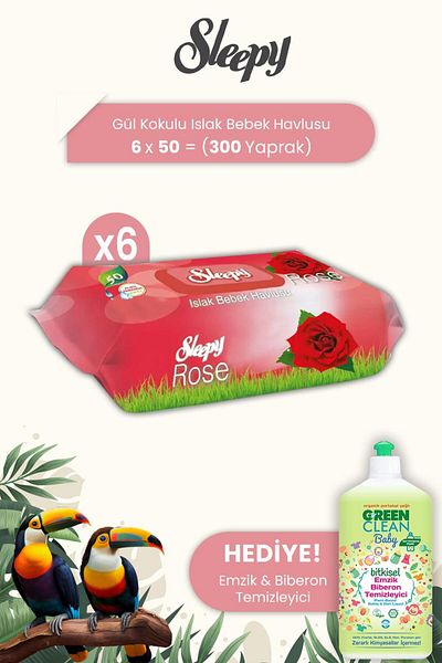 Sleepy Rose Scented Wet Baby Towels 50 Sheets X 6 Pieces And Bottle Cleaner