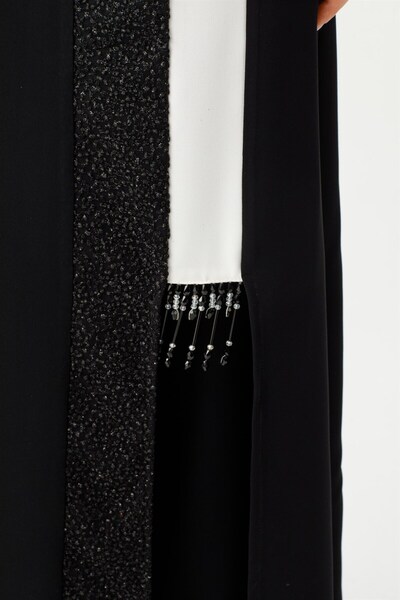 Esswaap Önden Yırtmaçlı Taş Ve Dantel Detaylı Pantolonlu Takım Siyah