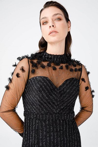 Esswaap Stylish Evening Dress Black with Fish Cut, Tulle and Lace